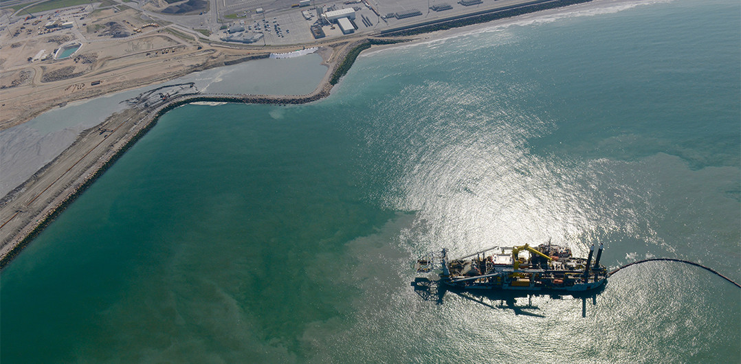 Aerial view of the dredger